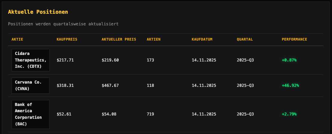 HiddenPicks Aktuelle Positionen